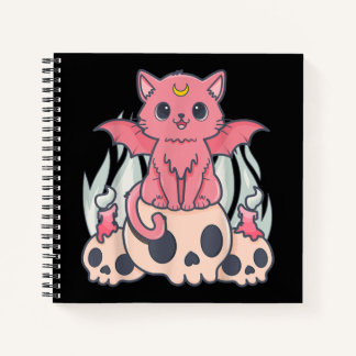Kawaii Pastel Goth Cute Creepy Demon Cat and Skull Notebook