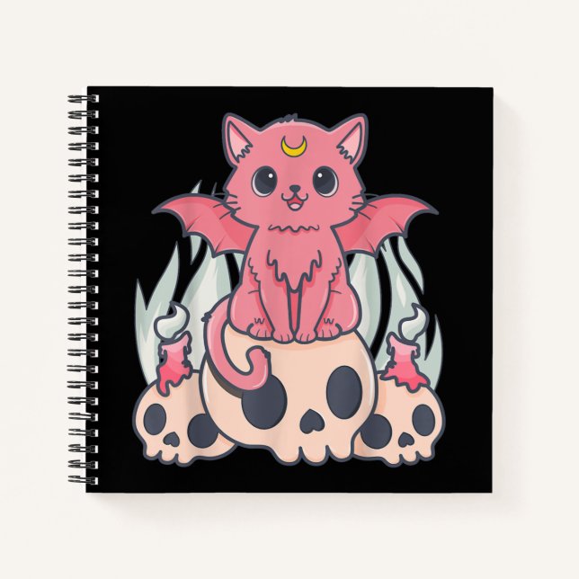 Kawaii Pastel Goth Cute Creepy Demon Cat and Skull Notebook (Front)