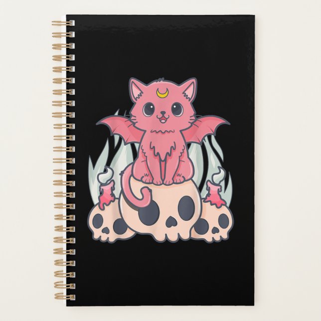 Kawaii Pastel Goth Cute Creepy Demon Cat and Skull Planner (Front)