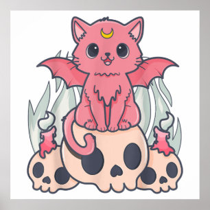Kawaii Pastel Goth Cute Creepy Demon Cat and Skull Poster
