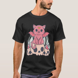 Kawaii Pastel Goth Cute Creepy Demon Cat and Skull T-Shirt
