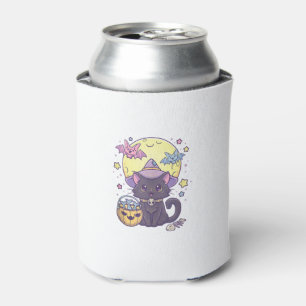 Kawaii Pastel Goth Cute Creepy Halloween Black Cat Can Cooler