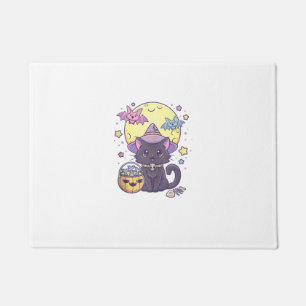 Kawaii Pastel Goth Cute Creepy Halloween Black Cat Doormat