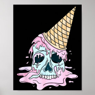 Kawaii Pastel Goth Cute Creepy Ice Cream Skull Poster