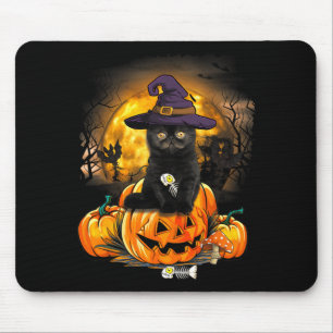 Kawaii Pastel Goth Y Halloween Black Cat Witch Hat Mouse Pad