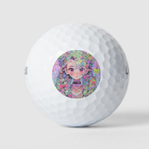 Kawaii Pastel Harajuku Anime Girl With Braids Golf Balls