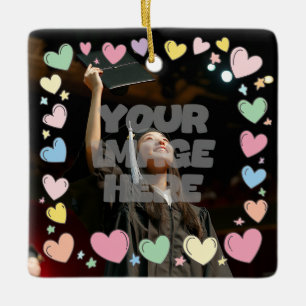 Kawaii Pastel Hearts Photo Border Customizable Ceramic Ornament