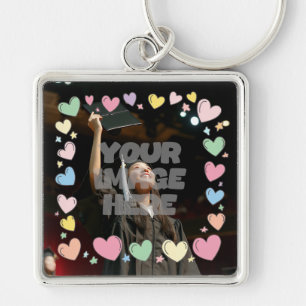 Kawaii Pastel Hearts Photo Border Customizable Keychain