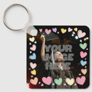 Kawaii Pastel Hearts Photo Border Customizable Keychain