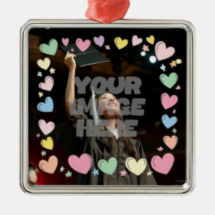 Kawaii Pastel Hearts Photo Border Customizable Metal Ornament