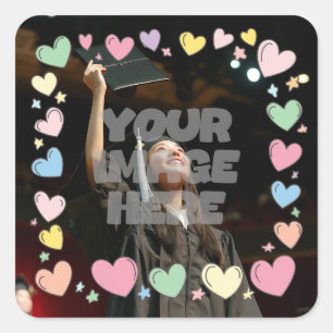 Kawaii Pastel Hearts Photo Border Customizable Square Sticker
