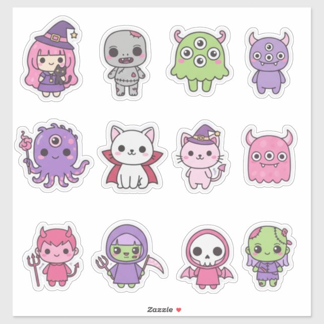 Kawaii Pastel Monster Mash Sticker Pack (Sheet)