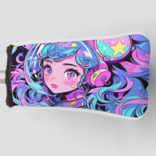 Kawaii Pastel Pink and Blue Space Anime Girl Golf Head Cover