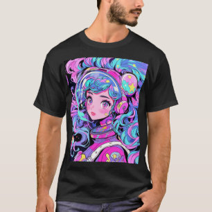 Kawaii Pastel Pink and Blue Space Anime Girl T-Shirt