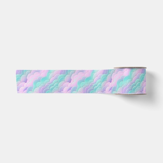 Kawaii Pastel Pink Blue Clouds Repeating Pattern Satin Ribbon (Front)