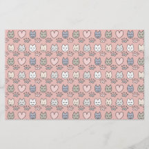 Kawaii Pastel Pink Cat Faces Scrapbook Paper 5x8