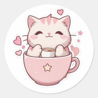 kawaii pastel pink cat Sticker