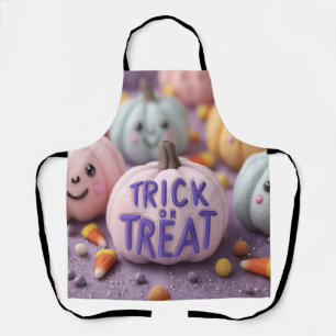 Kawaii Pastel Pumpkins with Trick or Treat Text Apron
