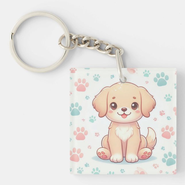 Kawaii Pastel Puppy Paw Pattern Keychain (Front)