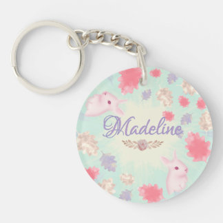 Kawaii Pastel Rabbit Charm Colourful Leaf Pattern Keychain