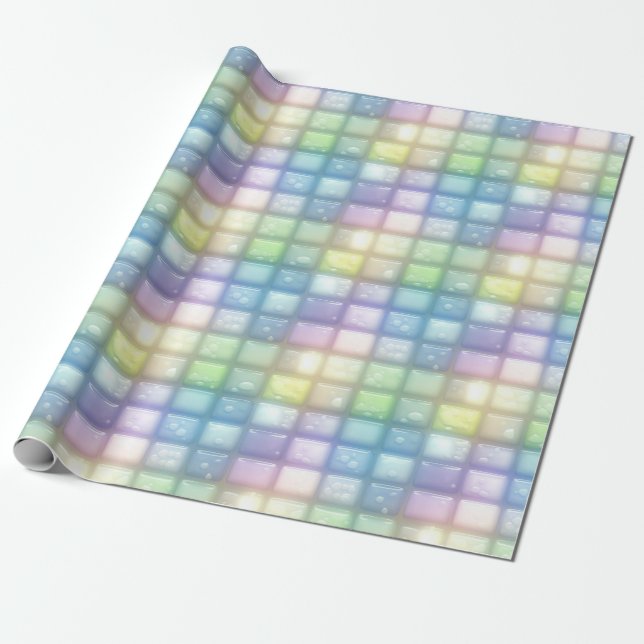 Kawaii Pastel Square Glass Tile Water Drip Pattern Wrapping Paper (Unrolled)