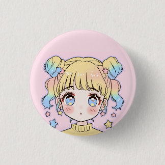 Kawaii Pastel Star Girl Portrait 1 Inch Round Button
