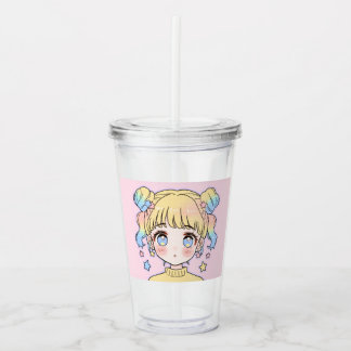 Kawaii Pastel Star Girl Portrait Acrylic Tumbler