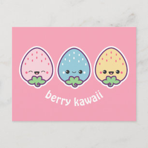 Kawaii Pastel Strawberries Postcard