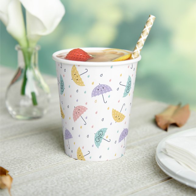 Kawaii Pastel Umbrella Pattern Paper Cups (Insitu)