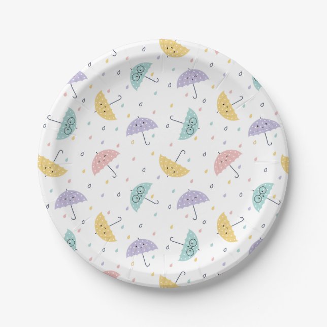 Kawaii Pastel Umbrella Pattern Paper Plates (Front)