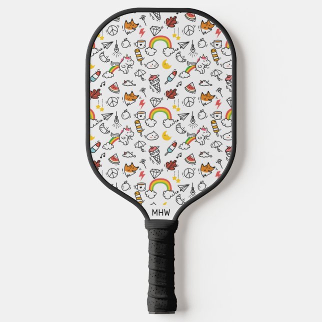 Kawaii Pattern Custom Monogram Pickleball Paddle (Front)