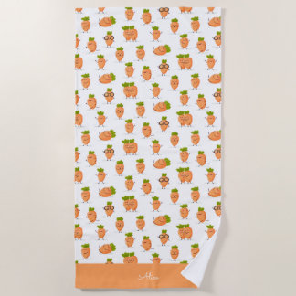 Kawaii pattern of fun carrots beach towel