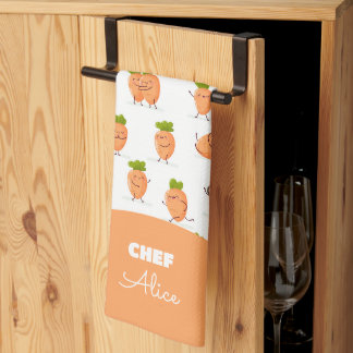 Kawaii pattern of fun carrots kitchen towel