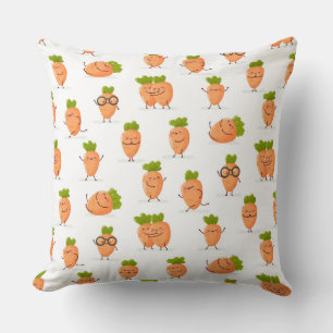 Kawaii pattern of fun carrots throw pillow