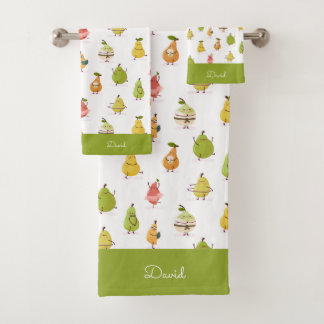 Kawaii pattern of funny pears bath towel set