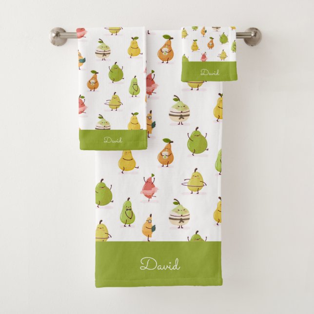 Kawaii pattern of funny pears bath towel set (Insitu)