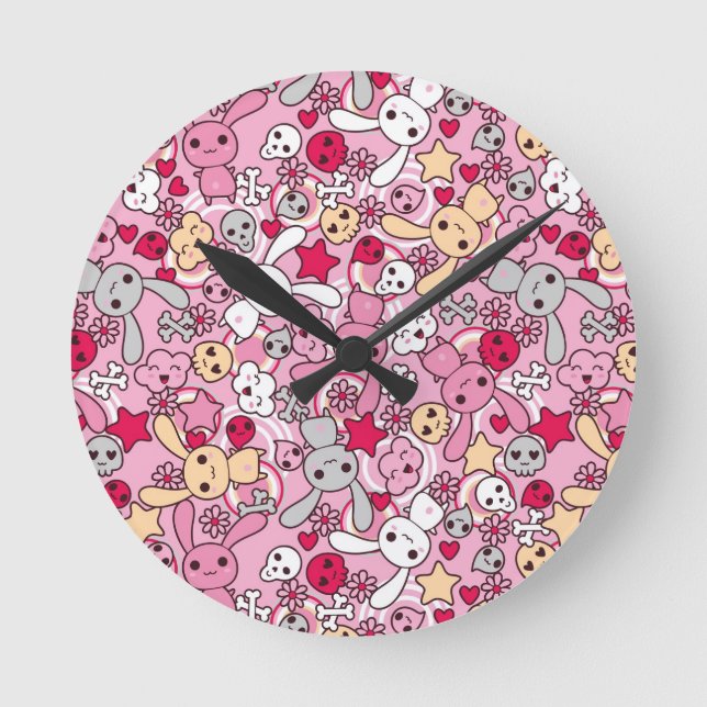 Kawaii pattern round clock (Front)