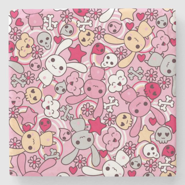 Kawaii pattern stone coaster (Front)