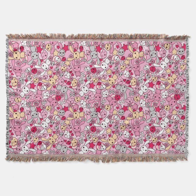 Kawaii pattern throw blanket (Front)