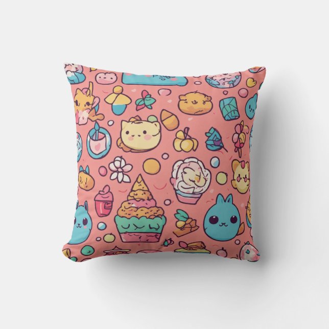 Kawaii pattern  throw pillow (Front)