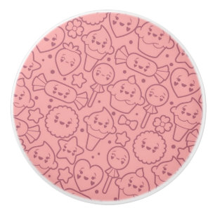 Kawaii pattern with cute cakes ceramic knob