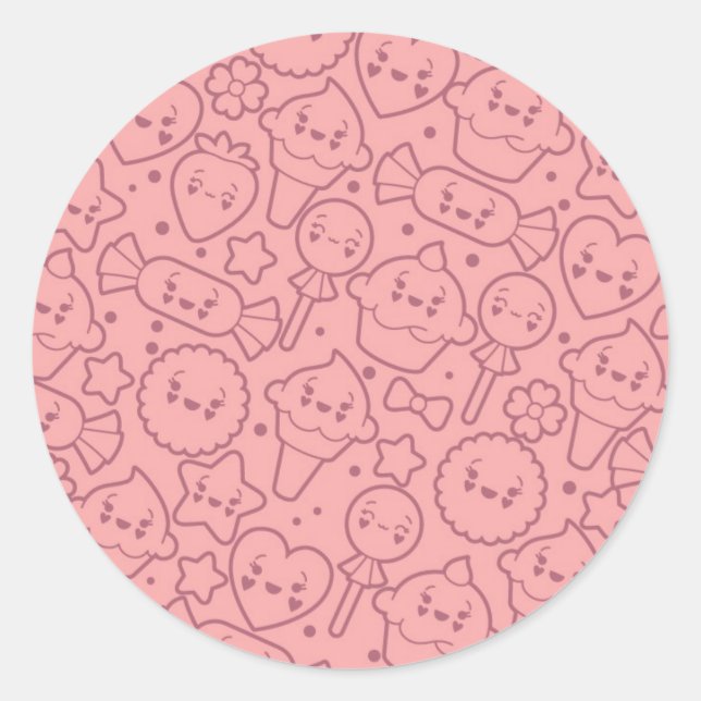 Kawaii pattern with cute cakes classic round sticker (Front)