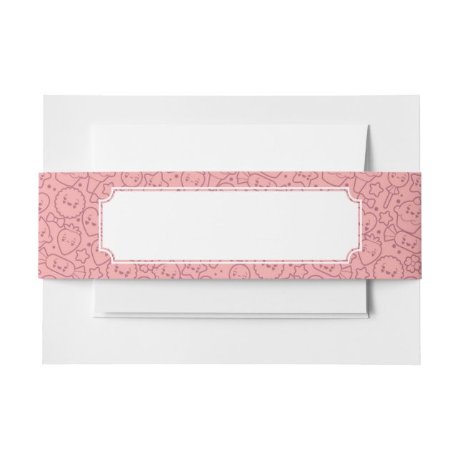 Kawaii pattern with cute cakes invitation belly band (Front Example)