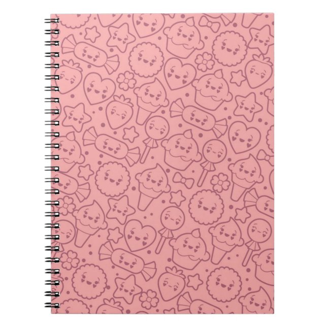 Kawaii pattern with cute cakes notebook (Front)