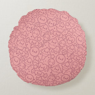 Kawaii pattern with cute cakes round pillow