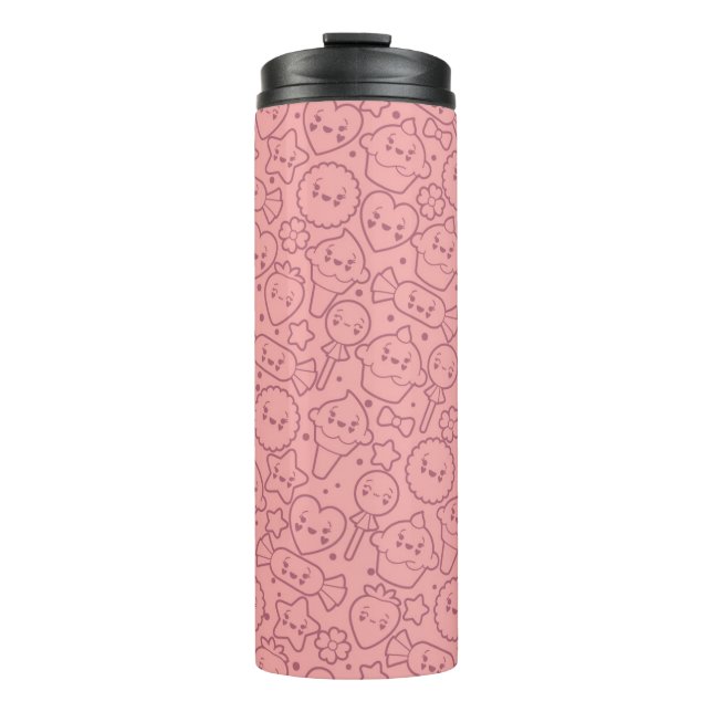 Kawaii pattern with cute cakes thermal tumbler (Front)