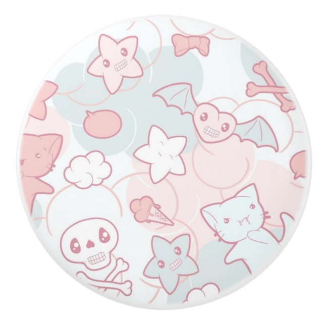 kawaii pattern with doodle ceramic knob (Front)
