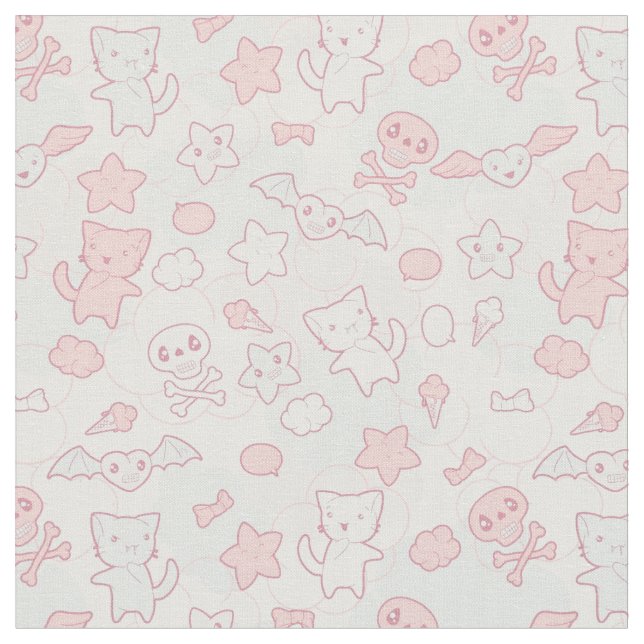 kawaii pattern with doodle fabric (Close Up)