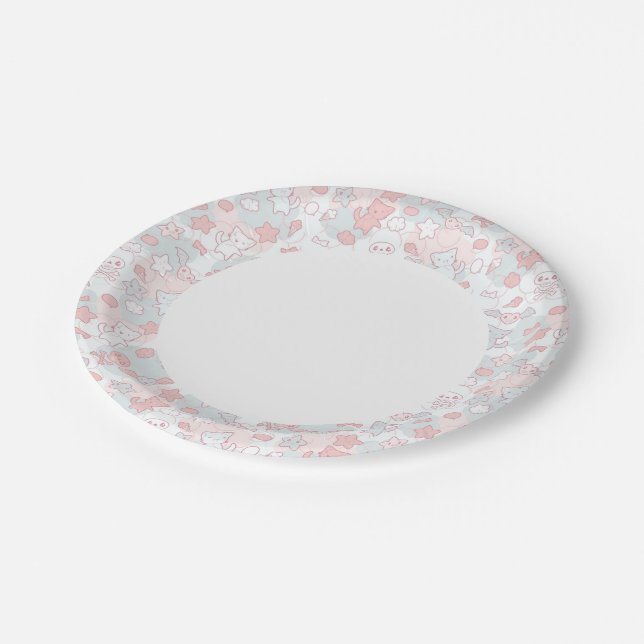 kawaii pattern with doodle paper plate (Angled)