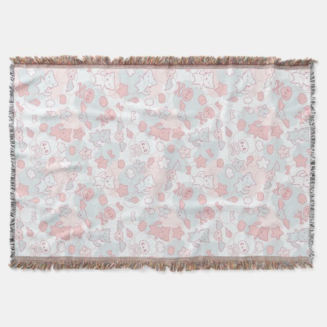 kawaii pattern with doodle throw blanket (Front)